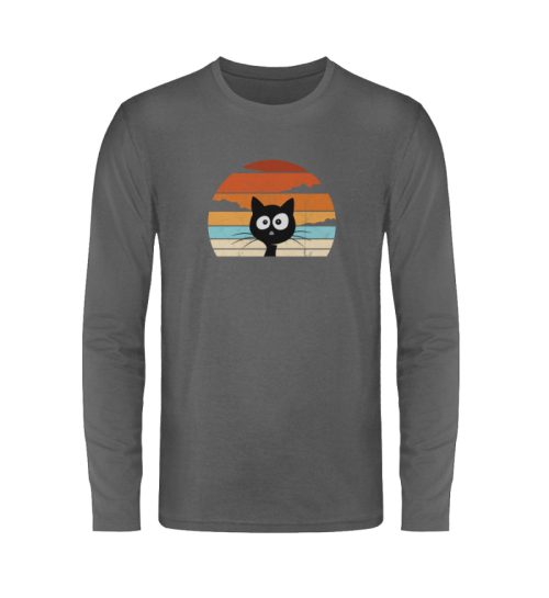 Retro schwarze Katze vor Sonnenuntergang - Unisex Long Sleeve T-Shirt-627