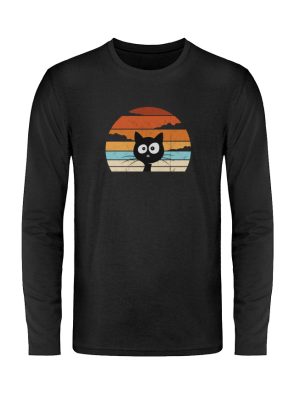 Retro schwarze Katze vor Sonnenuntergang - Unisex Long Sleeve T-Shirt-16