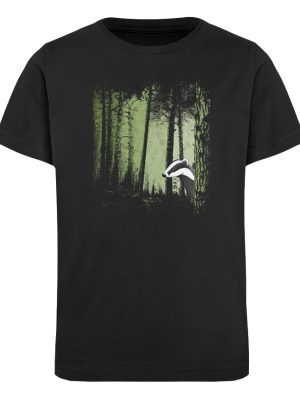 frecher Dachs im Zwielicht Wald - Kinder Organic T-Shirt-16