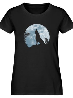 Heulender Wolf Silhouette vor Vollmond - Damen Premium Organic Shirt-16