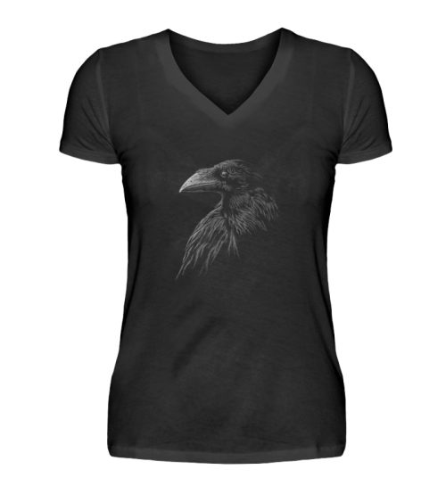 Kritzelkunst-Rabe Krähe - V-Neck Damenshirt-16