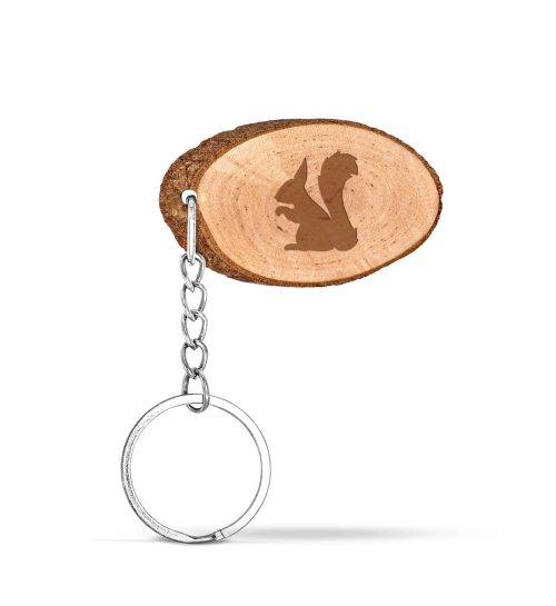 Eichhörnchen Silhouette - Holz Schlüsselanhänger Oval mit Lasergravur-7119