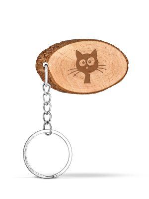 lustige schwarze Katze - Holz Schlüsselanhänger Oval mit Lasergravur-7119