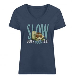 Slow Down Your Life Schildkröte - Damen Premium Organic V-Neck T-Shirt ST/ST-7058