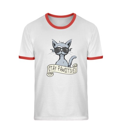 Stay Pawsitive Bleib lässig Hipster Katze - Unisex Organic Ringer T-Shirt-7123