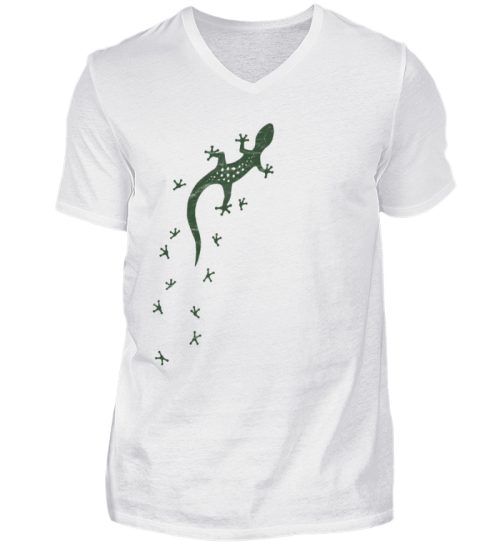 Eidechse Gecko Silhouette mit Spuren - Herren V-Neck Shirt-3
