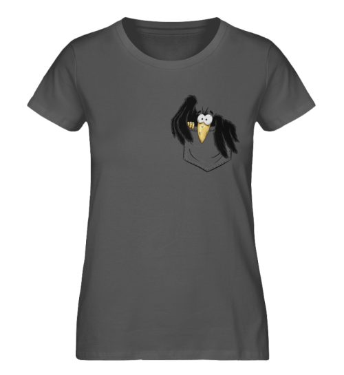 Kleiner Rabe | schwarze Krähe In Tasche - Damen Premium Organic Shirt-6896