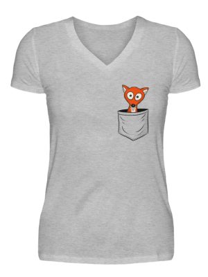 Fuchs in der Brusttasche | Taschen-Fuchs - V-Neck Damenshirt-17