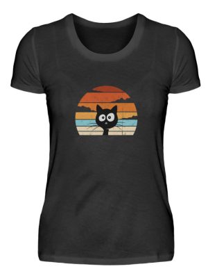 Retro schwarze Katze vor Sonnenuntergang - Damen Premiumshirt-16