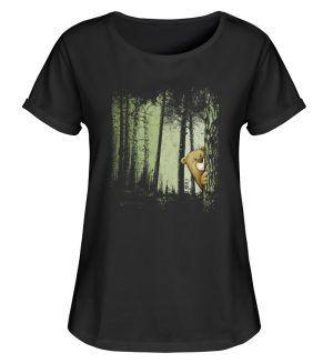 Comic Bär versteckt im Zwielicht Wald - Damen RollUp Shirt-16