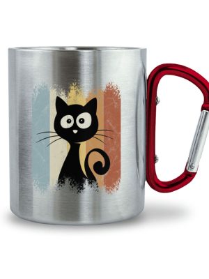 Retro Katze Silhouette - Edelstahltasse mit Karabinergriff-6989