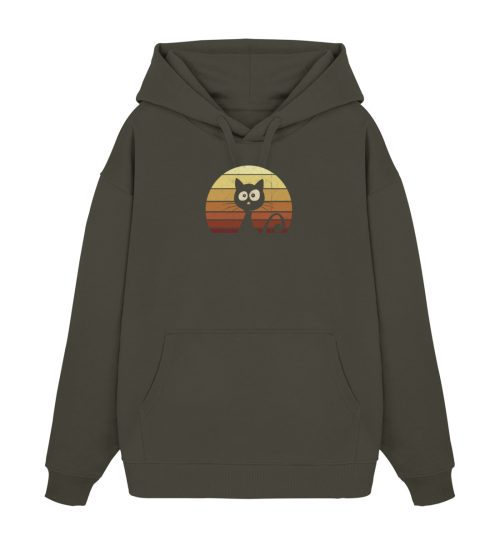 Schwarze Katze vor Retro Sonnenuntergang - Organic Oversized Hoodie 2.0 ST/ST-7151