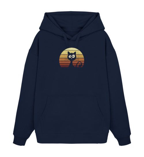 Schwarze Katze vor Retro Sonnenuntergang - Organic Oversized Hoodie 2.0 ST/ST-6887