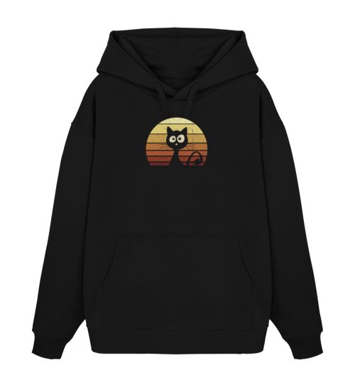 Schwarze Katze vor Retro Sonnenuntergang - Organic Oversized Hoodie 2.0 ST/ST-16