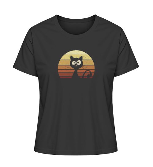 Schwarze Katze vor Retro Sonnenuntergang - Damen Premium Organic T-Shirt 2.0 ST/ST-16