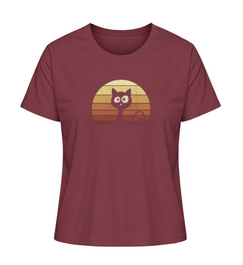 Schwarze Katze vor Retro Sonnenuntergang - Damen Premium Organic T-Shirt 2.0 ST/ST-6883