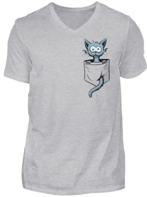 Verrückte Katze in Deiner Brust-Tasche - Herren V-Neck Shirt-17